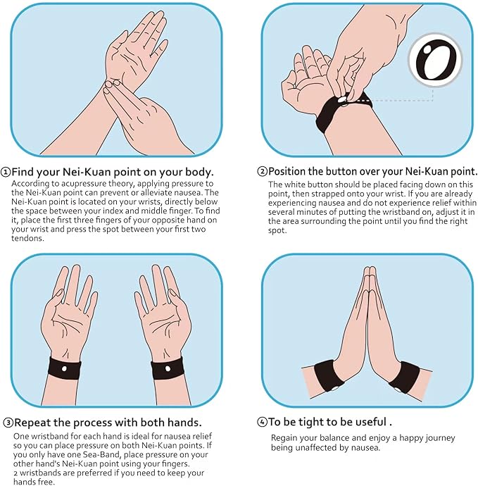 HIONXMGA 10 Pairs Motion Sickness Bands – Natural Anti Nausea Acupressure Wristbands for Morning & Motion Sickness Relief – Ideal for Car, Cruise & Flight Travel – for Adults and Kids