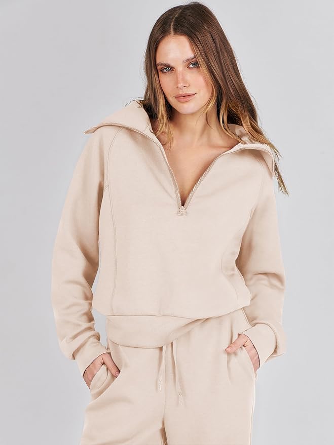 ANRABESS Women’s 2 Piece Outfits Half Zip Sweatshirt & Wide Leg Pants Airport Travel Lounge Matching Sets Sweatsuits Clothing
