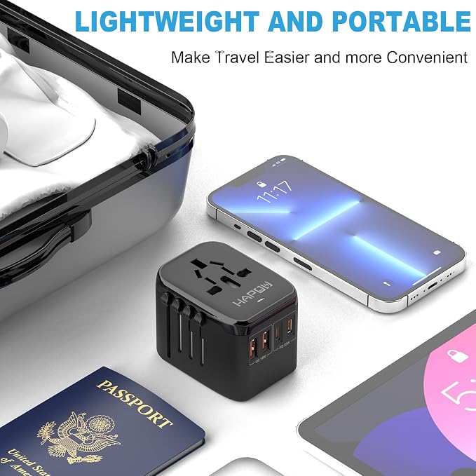 HAPOW Universal Travel Adapter, PD20W International Power Adapter, 2 USB-C & 2 USB-A Fast Charging Travel Charger, All in One Worldwide Travel Plug Adapter, Outlet Adapter for Europe EU UK USA AU