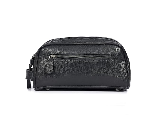 10" Premium Leather Toiletry Travel Pouch With Waterproof Lining | King-Size Handcrafted Vintage Dopp kit By Aaron Leather Goods (Jade Black)