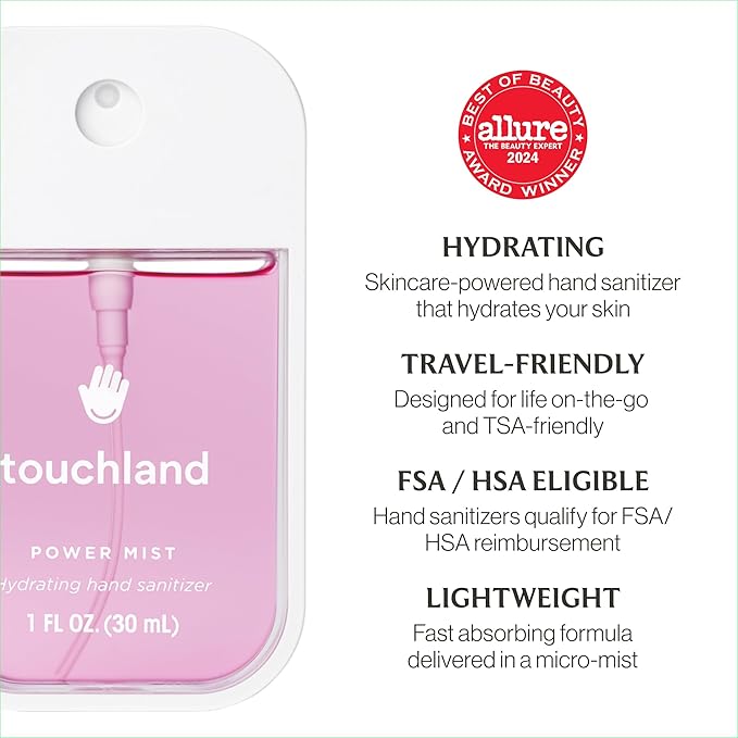 Touchland Hydrating Hand Sanitizer Spray – Juicy 5 Set (Citrus Grove, Berry Bliss, Wild Watermelon, Peach, Mango Passion) – 5 x 1 FL OZ Travel Size Mists