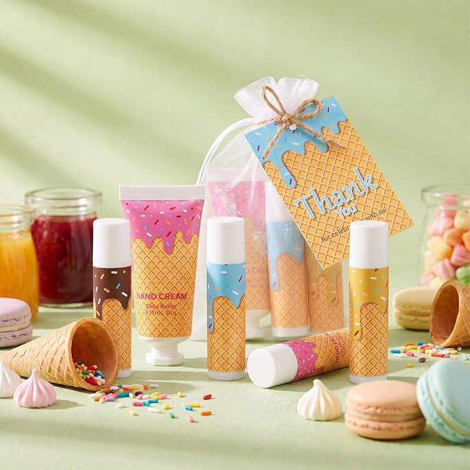 200 Pcs/ 50 Set Ice Cream Drip Baseball Gift Bulk for Team Include Ice Cream Drip 50 Lip Balm 50 Hand Creams 50 Bag 50 Tag for Summer Baseball Softball Party Favors Birthday Stuff