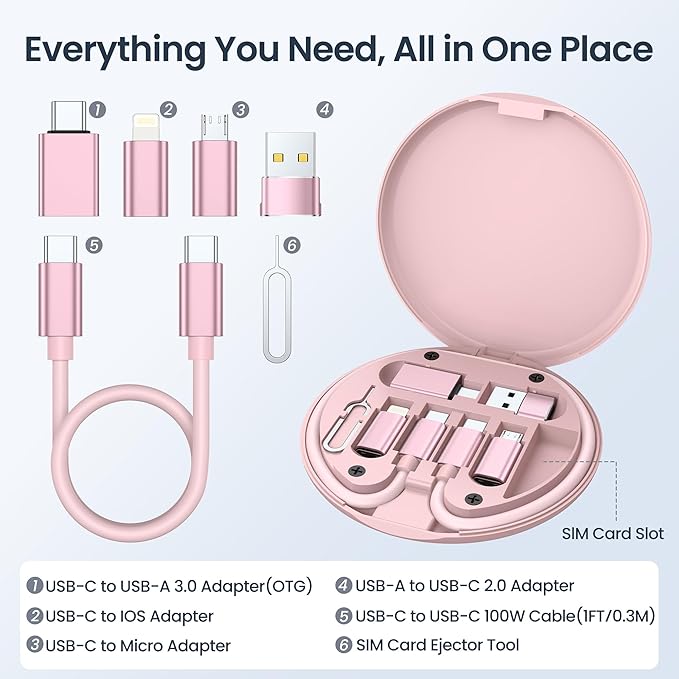 Elebase for iPhone 17 USB Charging Adapter Kit,Multi USBC Adaptor with 1Ft 100W Charger Cable Set,Type C to Micro USB 3.0 OTG iOS Travel Converter for iPhone 16 15 Max Pro,Samsung Galaxy S24 S23 Plus