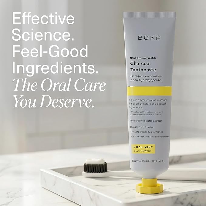 Boka Fluoride Free Toothpaste, Nano Hydroxyapatite Toothpaste, Appropriate for Sensitive Teeth - for Adult Oral Care - Charcoal Yuzu Mint Flavor, 4 Fl Oz 3Pk US Manufactured