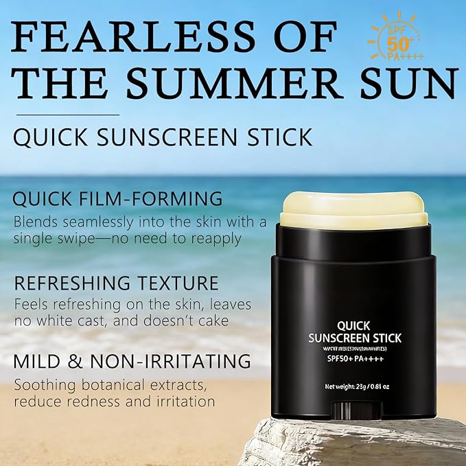 Quick Sunstick Protection Bar SPF50+, Korean Sunscreen Stick Suncare, Travel Size Sunscreen for Face & Body, Lightweight, Non Greasy, Clear Sun Stick For Natural Finish