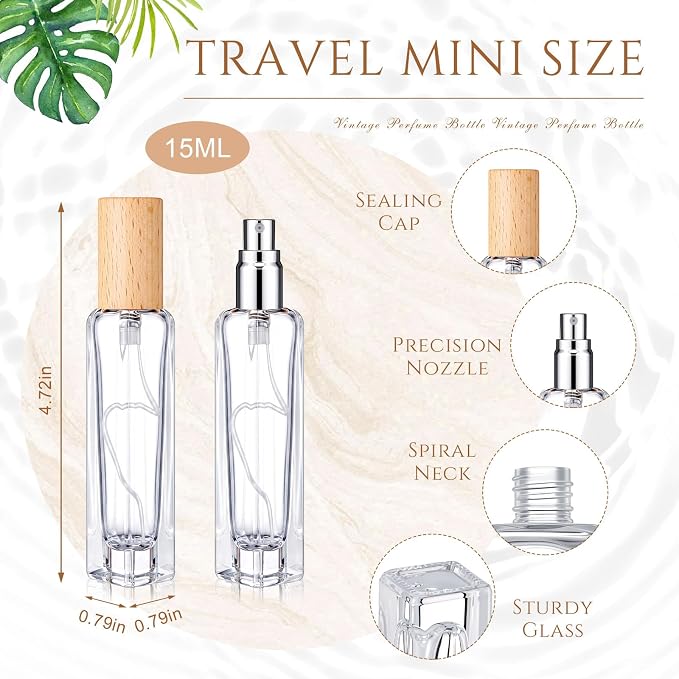 Domensi 20 Pcs 10/15/20/30 ml Perfume Travel Refillable Glass Bottles Spray Bottle Perfume Atomizer for Cologne Dispenser Leak-proof Fragrance Bottles Atomizer Pump Kit (15 ml,Light Wood Color)