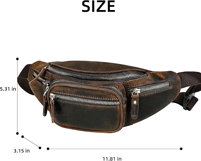 Water Resistant Canvas + Leather Hiking Riding Travel Fanny Waist Pack Small Phone Pouch For Men Women FB811-29 (Dark Brown-346)