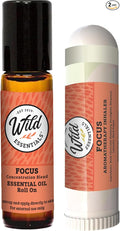 Wild Essentials Focus Essential Oil Bundle–2 Pack Roll-On & Inhaler –Basil, Bergamot, Black Pepper, Clove Leaf, Eucalyptus, Lavender & Rosemary –Natural Aromatherapy for Concentration & Mental Clarity