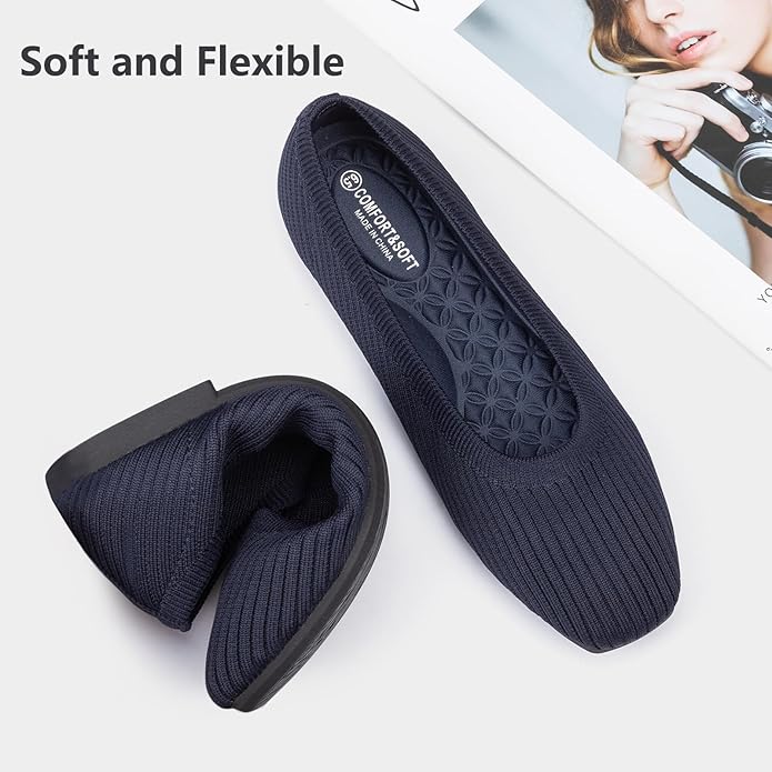 Frank Mully Women's Flats Square Toe Flats Comfortable Slip on Washable Ballet Flats Shoes for Women Dressy Work