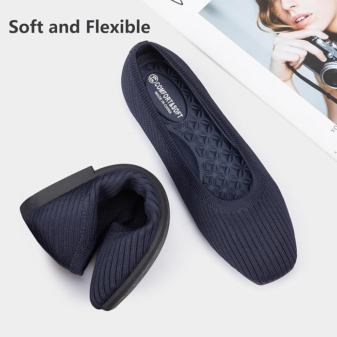 Frank Mully Women's Flats Square Toe Flats Comfortable Slip on Washable Ballet Flats Shoes for Women Dressy Work