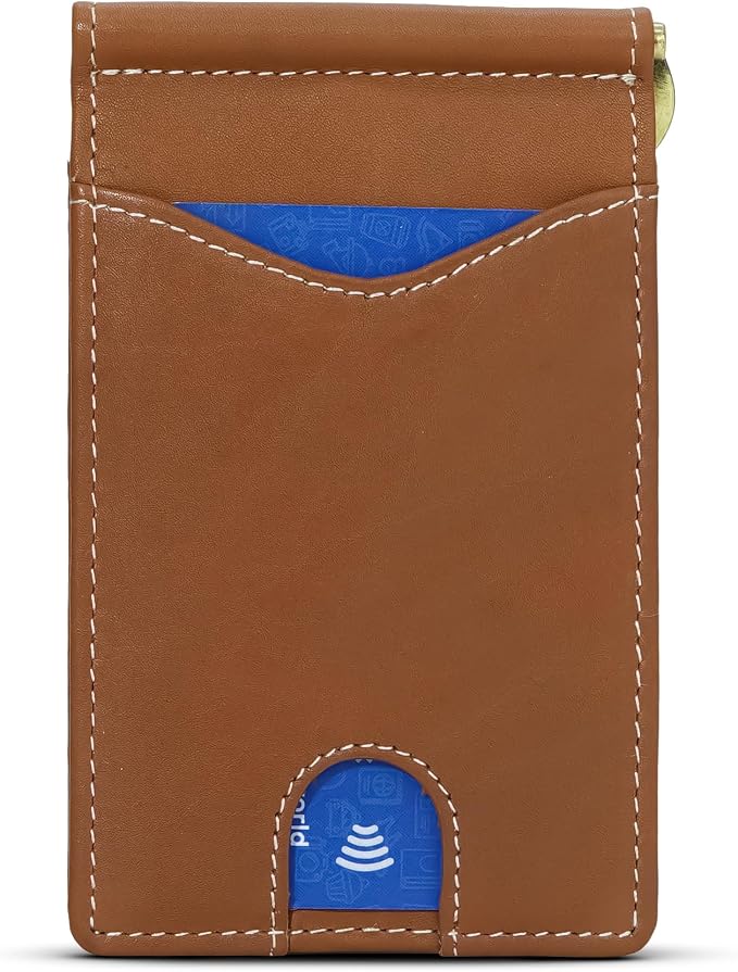 ROGUE WALLET Genuine Leather Minimalist Wallets - RFID Blocking with Money Clip - Interior & Exterior Card Pockets & More - Gift for Men (Tan)
