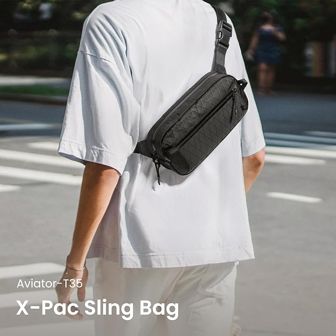 tomtoc 3.5L X-Pac Sling Bag with RFID Blocking, Crossbody Bag Minimalist Chest Shoulder Pack for Men/Women, Water-resistant Lightweight Casual Funny Pack for Travel/Daily Commute