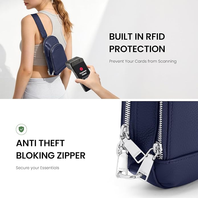 befen Genuine Leather Sling Bag for Women Anti Theft Crossbody Chest Bags Leather Fanny Packs for Travel with RFID Card Slots