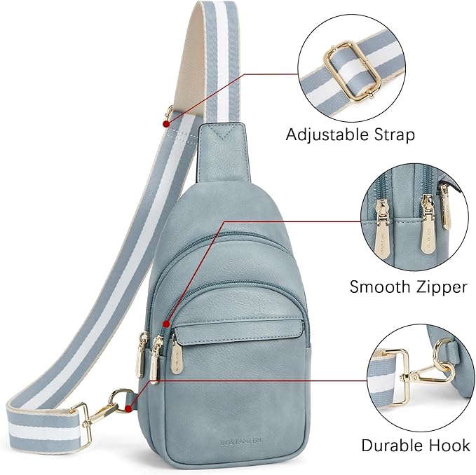 BOSTANTEN Sling Bag for Women Leather Crossbody Bags Fanny Pack Chest Bag for Travel