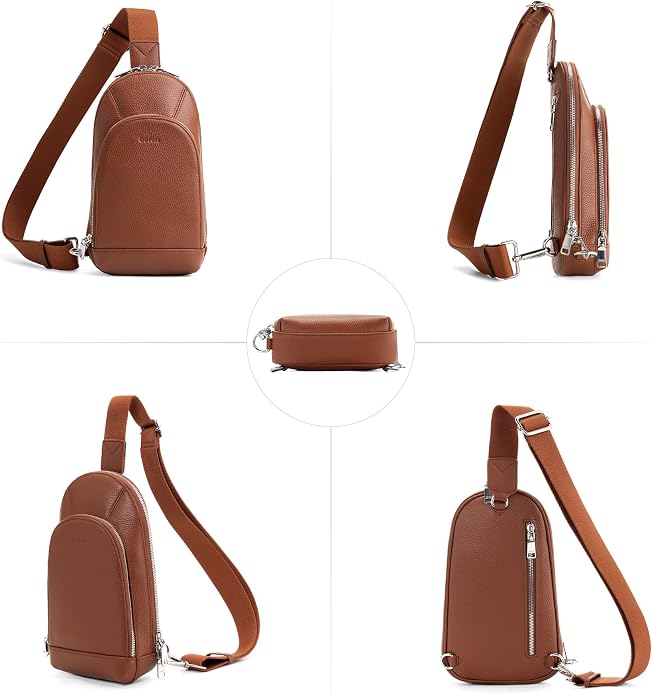 befen Genuine Leather Sling Bag for Women Anti Theft Crossbody Chest Bags Leather Fanny Packs for Travel with RFID Card Slots