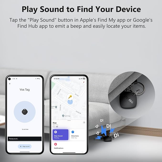 ATUVOS Dual System Air Tracker Tag Pro 4 Pack, Smart Key Finder Works with Android Google Find Hub or iOS Apple Find My APP (Huawei not Supported), Bluetooth Item Locator for Luggage, Suitcase, Wallet