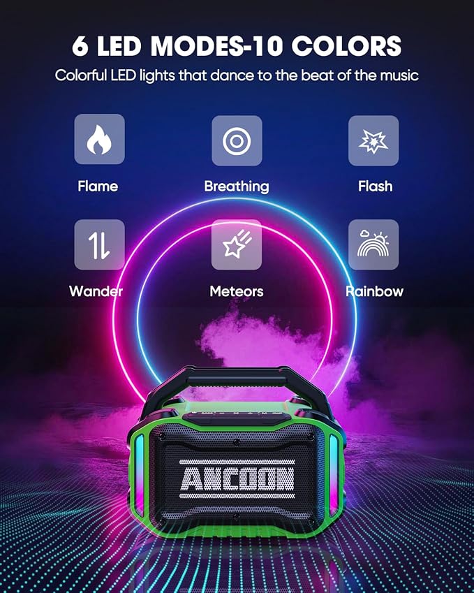 ANCOON Speakers Bluetooth Wireless: 80W(Peak) Loud Speaker with Bass, 20H Playtime, IPX6 Waterproof, Large Jobsite Speakers for Work, Outdoor, Workshop, Garage, Portable Speaker with TWS (Green)