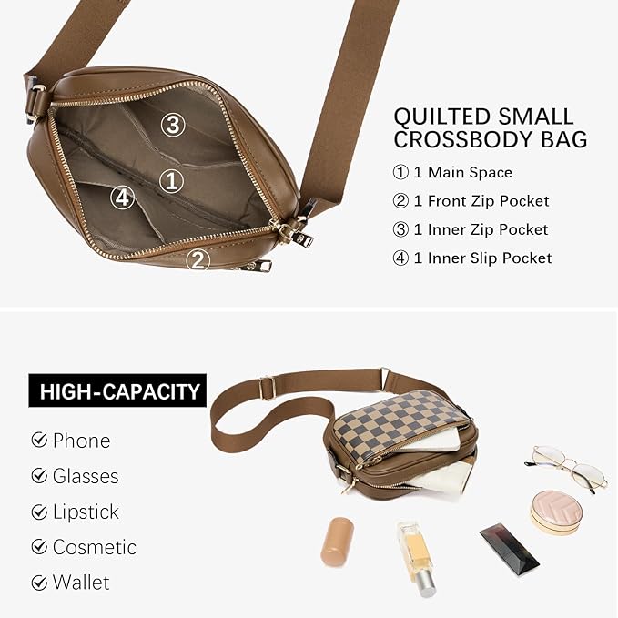 BOSTANTEN Quilted Crossbody Bags for Women Vegan Leather Purses Shoulder Handbags with Wide Strap