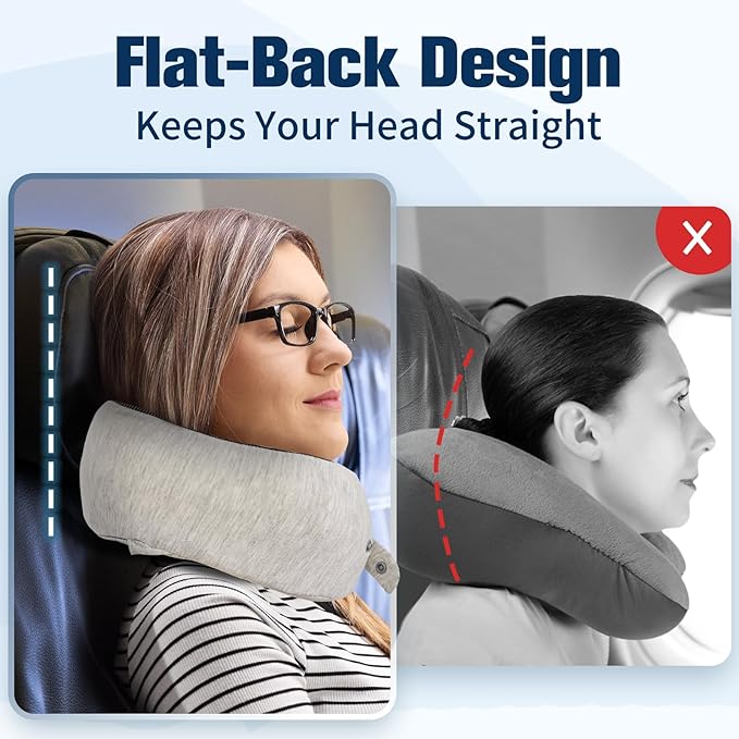 Cirorld Neck Pillow for Traveling, Travel Pillows for Airplanes,100% Pure Memory Foam Travel Neck Pillow, Adjustable Flight Pillow, Portable Plane Accessories with Eye Mask, Earplugs, Carry Bag