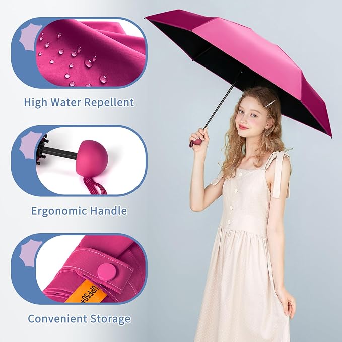 Yoobure Travel Umbrella Portable Compact Umbrellas, Pocket Mini for Purse, Umbrellas for UV Sun & Rain Small for Backpack, Umbrella with Case Folding for Kids Women