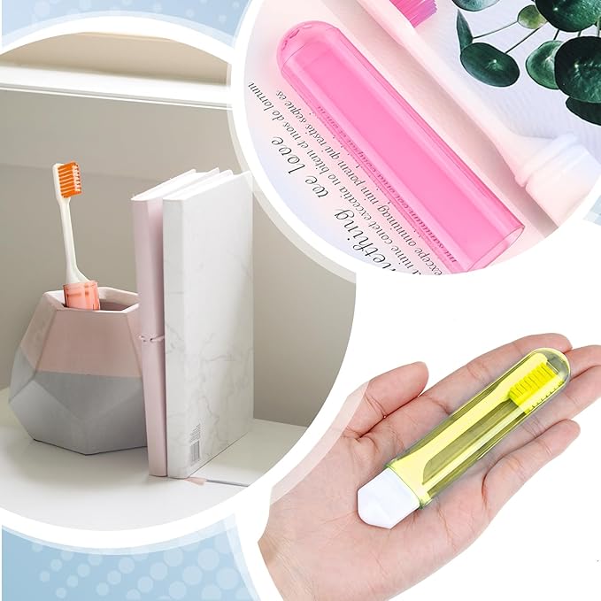 Patelai 4 Pieces Travel Toothbrush Set, Travel Size Toiletries, Soft Bristle Mini Foldable Tooth Brush with Case, Individually Wrapped Small Portable Toothbrush for Camping Home (Honey Color)