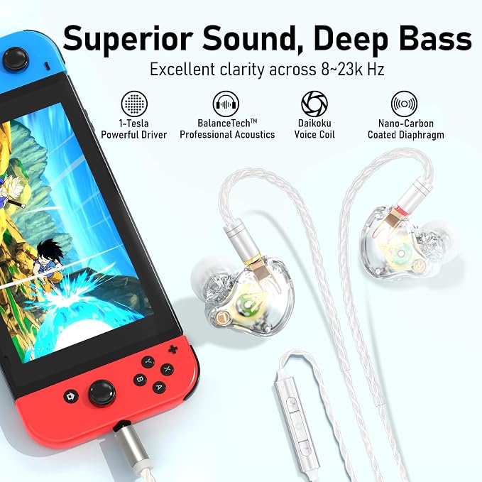 Vibes 202M Wired Earbuds - HiFi in Ear Monitor Headphones - Noise Isolating Ear Buds w/ Mic - Clear Sound, Deep Bass & Comfort-Fit Gaming Earphones - MMCX to 3.5mm & Silver Plated Cord, Carrying Case