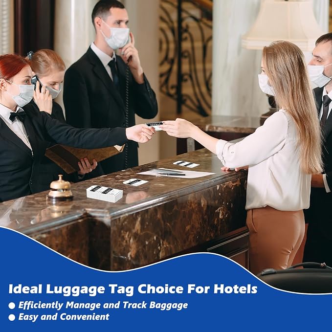 500 Pcs Baggage Claim Tag Hotel Luggage Tag Bulk with White String Paper Baggage Claim Check Tags Perforated Claim Ticket Black Luggage Id Tickets Serial Numbering for Hotel Motel Bag Storage