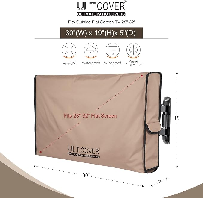 ULTCOVER Waterproof Outdoor TV Cover for 28-32 inch Outside Flat Screen Televisions with Mounts and Stands
