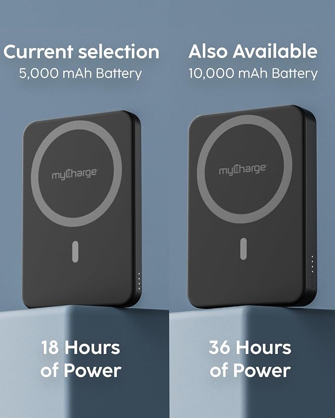 myCharge CliqAir 5000mAh Magnetic Power Bank – Ultra-Thin 0.3" Design | 15W Qi2 Fast Wireless Charging | 20W PD USB-C Port | Powerful Magnetic Hold | Perfect for Travel, Work, or Everyday Use | Black