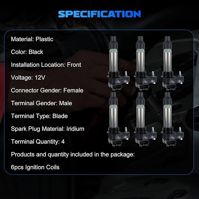 6PCS UF569 Ignition Coils Ignition Coils Pack Fits for 2010-2016 LaCrosse, 2008-2019 CTS, 2013-2019 XTS, 2010-20223 Traverse, for Equinox Impala Acadia Terrain 3.0L 3.6L, Aftermarket Parts