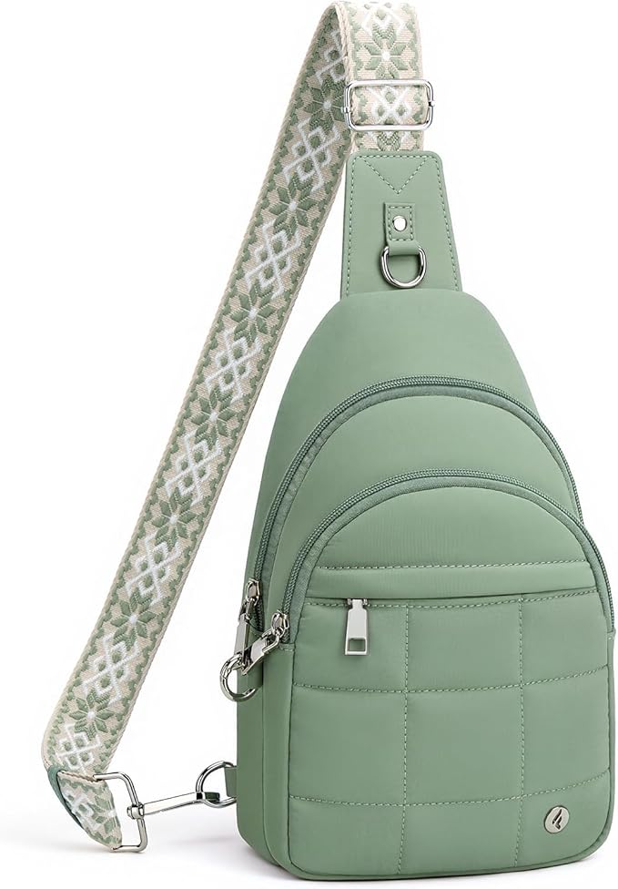 Anti Theft Sling Bag for Men & Women, Lightweight Puffer RFID Crossbody Bag for Travel, Commuting & City Walking, Hands-Free Everyday Essentials Bag Green