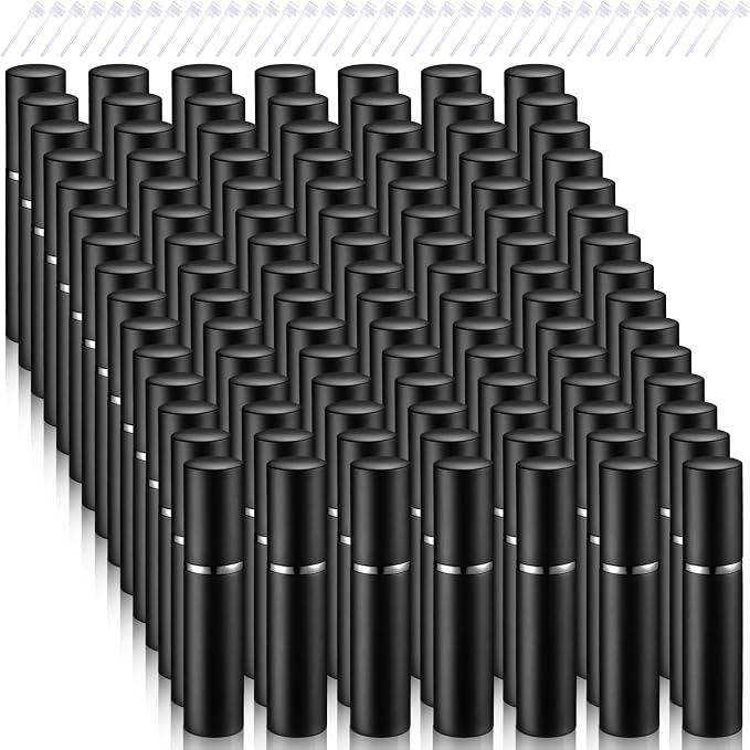 Motiskyy 105 Pcs 5 ml Refillable Perfume Atomizers Bulk - Mini Travel Cologne Sprayers with Refill Pump & Transfer Tool for Perfume Makers & Small Studios(Black)