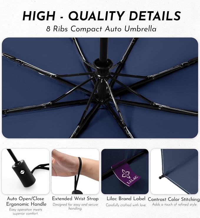 Compact Travel Windproof Umbrella, 43" Auto open/close Folding Quick Dry Umbrellas for Rain, Lightweight Portable Small for Backpack Car, Thoughtful Gift for Women Men Kids, TSA Approved