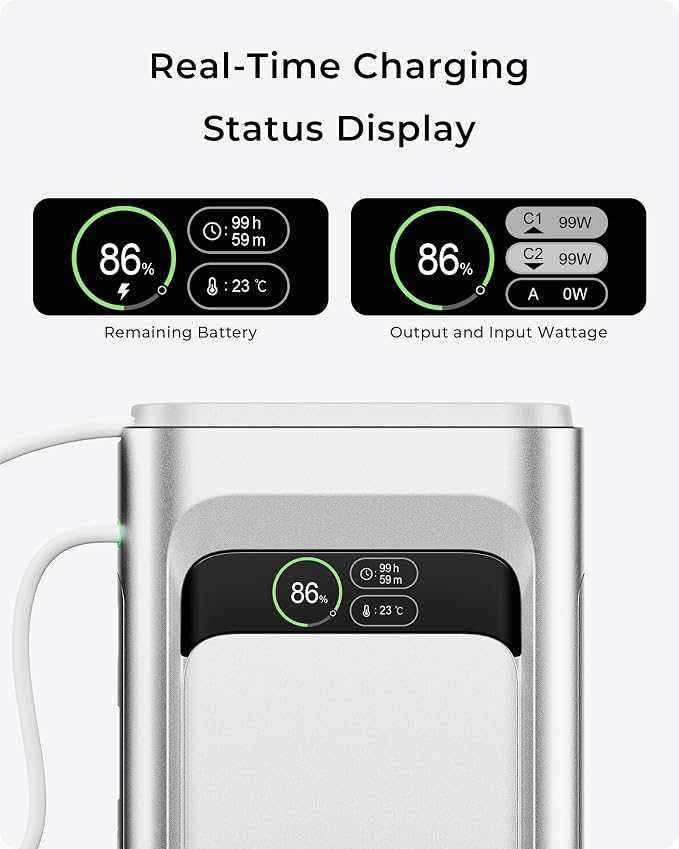 TALIX Laptop Power Bank, 20000mAh Portable Charger 190W Total Output, 3-Port Fast Charging (140W Max), Built-in USB-C Cable,High-Capacity External Battery Pack for MacBook,Dell,Computer,iPad,iPhone 17