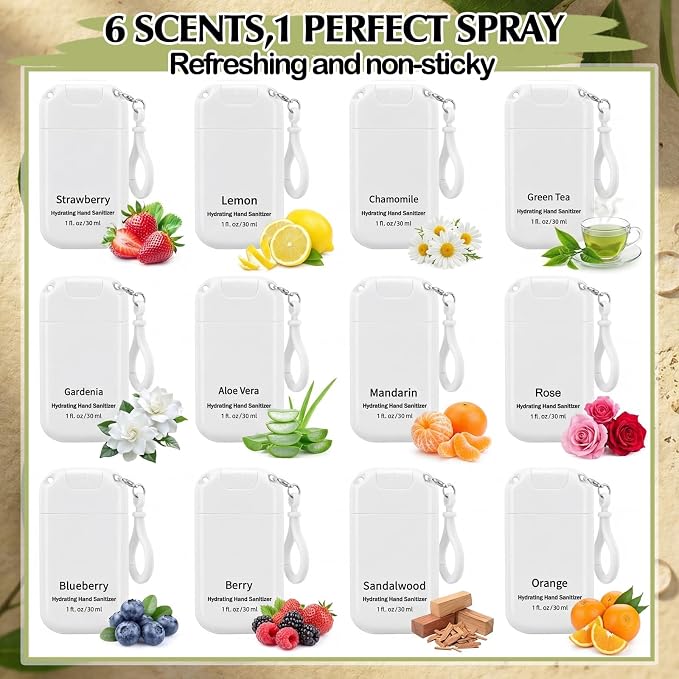 24 Pack White Mini Hand Sanitizer Spray Keychain Thank You Hand Sanitizer Mist Travel Size Bulk Employee Appreciation Gift for Team Coworker Scent Moisturizing Hydrating for Gym Purse Backpack