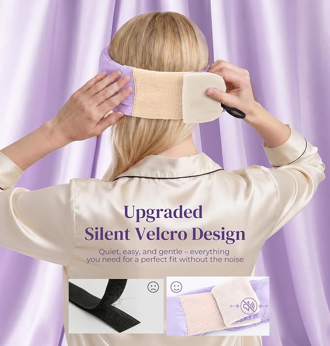 LC-dolida 3D Silk Bluetooth Sleep Mask, Mulberry Silk Sleep Mask with Bluetooth Headphones, Bluetooth Eye Sleep Mask for Side Sleepers, Total Blackout Bluetooth Eye Mask for Women Men, Light Purple