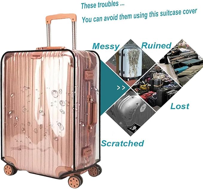 3 piece Luggage Cover Protectors Set Tsa Approved for Suitcase Clear PVC Waterproof Fits 20 24 28 inch Wheeled luggage