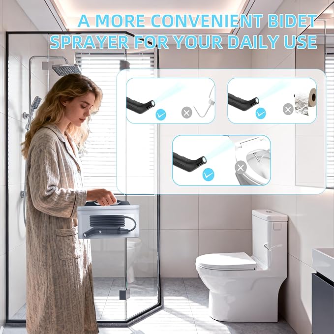 Portable Bidet for Travel with Soft and Strong Water Pressure Modes, USB-C Rechargeable Travel Bidet, Large 2.3L Water Tank for Home and Camping Use (Black)