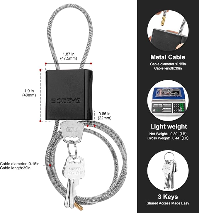 Cable Locks 3-Pack | Keyed Alike Adjustable Cable Padlock｜Len 3.28ft(1m) with 6 Same Keys/Set for Bikes, Gate, Lockers, Gun & Outdoor Gear | Weatherproof & Black
