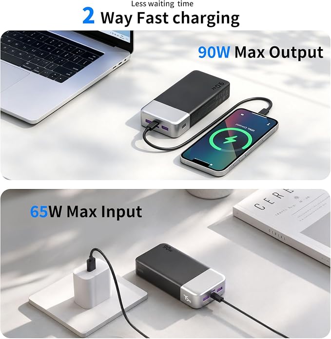 NOBIS 90W 20,000mAh Power Bank, Laptop Portable Charger 4-Port PD Fast Charging Battery Pack Digital Display for Laptop, Tablet, Phone and More