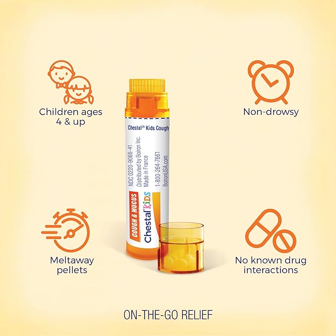 Boiron Chestal Kids Pellets for Cough and Mucus Relief, Nasal or Chest Congestion, and Sore Throat Relief - (320 Total Pellets),80 Count(Pack of 4)