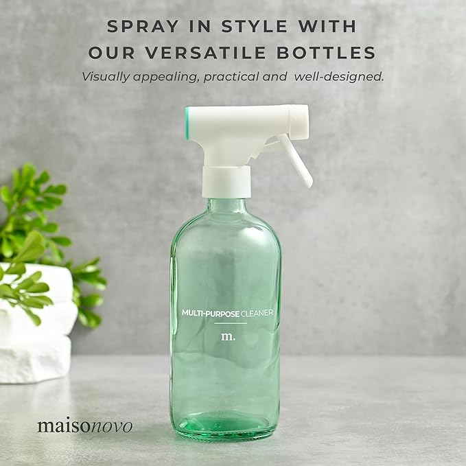 MAISONOVO Green Glass Spray Bottle 16 oz Pack of 2 - Green Spray Bottle for Plants with Fortified Glass & Fine Mist - Ideal for Plant Care, Gardening, Misting, Seedlings & Indoor Plants - 16 Labels