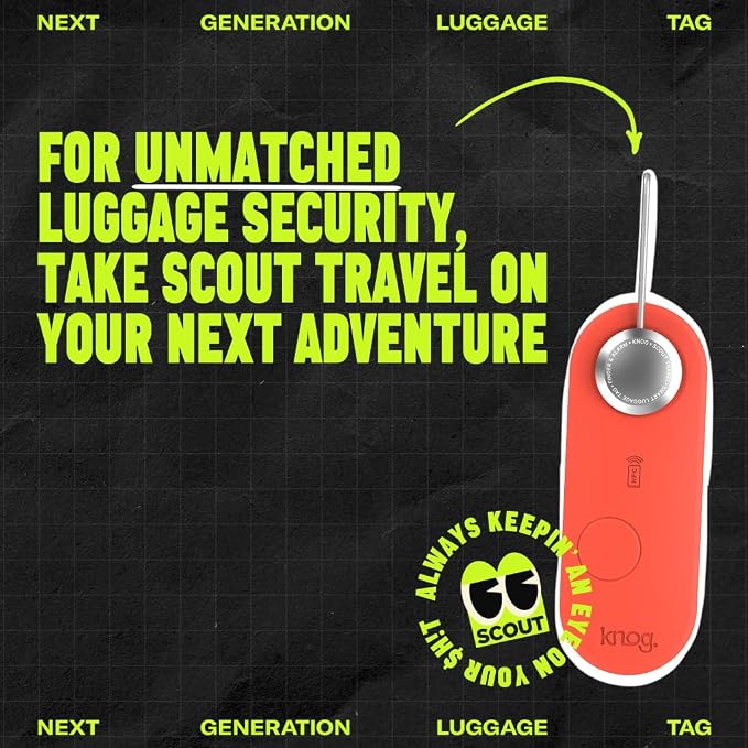 Knog Scout iOS Twin Pack Smart Tag, Tracker & 85dB Alarm – Rechargeable Luggage Tag Compatible with iOS App & Apple Find My, Digital Contact Info, Remote Chime, Water-Resistant, Black/Green