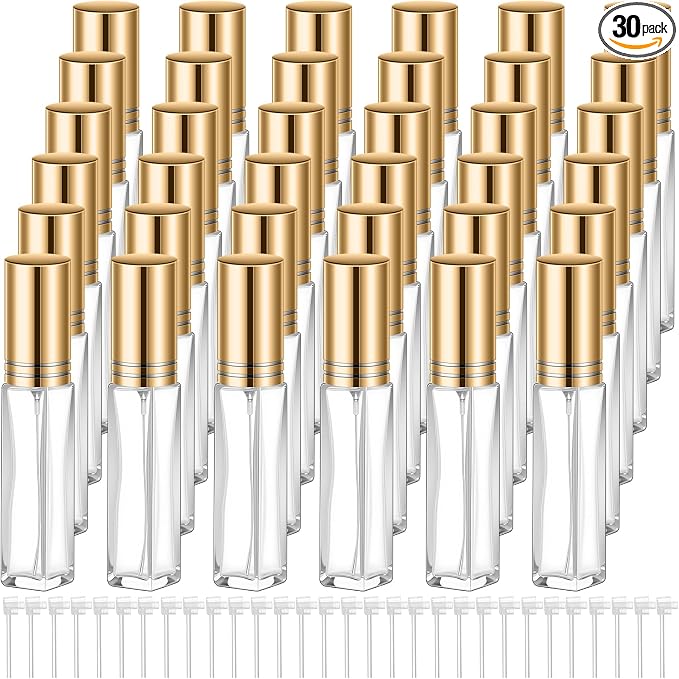 Domensi 30 Pcs 10/15/20/30 ml Perfume Travel Refillable Glass Bottles Spray Bottle Perfume Atomizer for Cologne Dispenser Leak-proof Fragrance Bottles Atomizer Pump Kit (20 ml,Gold)