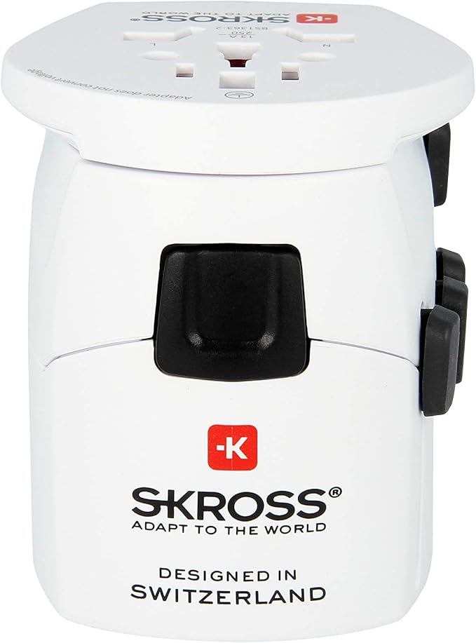 Skross Pro World Travel Adapter, 3-Pole Travel Adaptor with Slide System, Designed in Switzerland for More Than 205 Countries, 1.103175 White