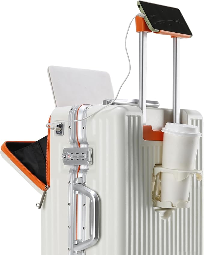 Carry on suitcase Zipperless Luggage,Polycarbonate Aluminum Hard Shell, Expandable Carry-On Suitcase with Spinner Wheels (orange, 20 inch)