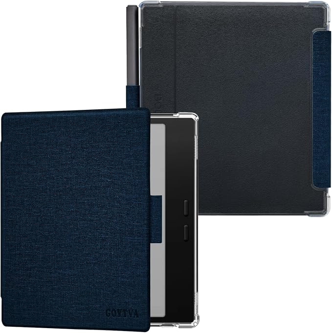 Pen Holder Case for Onyx Boox Go Color 7 (Gen 1/2, 2024/2025) / Boox Go 7 Ultra-Thin Enhanced Auto Sleep/Wake Cover with Transparent TPU Back & Magnetic Closure (Cloth Bark Blue)