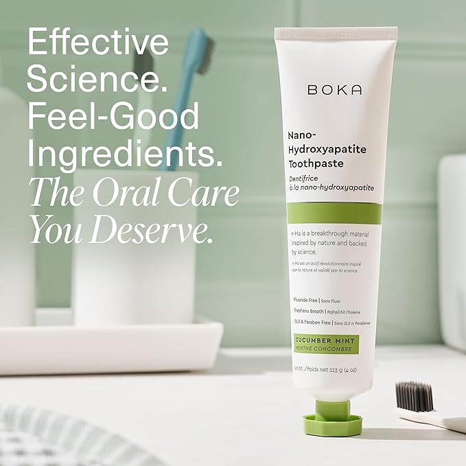 Boka Fluoride Free Toothpaste, Nano Hydroxyapatite Toothpaste, Appropriate for Sensitive Teeth - for Adult, Kids Oral Care - Cucumber Mint Flavor, 4 Fl Oz 1Pk US Manufactured