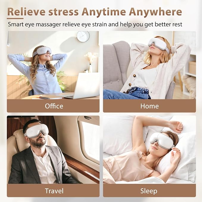 LAOBEN Eye Massager with Heat- Eye Mask for Migraines & Improve Sleep | Cordless, Stress Relief, Portable Folding & Light-Blocking Design, Reduce Strain for Plane, Travel, Gift for Women Men
