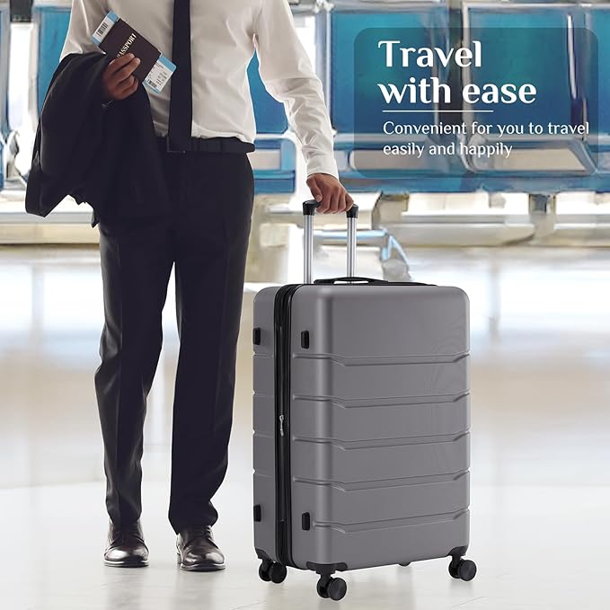 Sweetcrispy 28 Inch Carry on Luggage, Hard Shell ABS Suitcase with Double Spinner Wheels, Lightweight Expandable Rolling Suit Case with TSA Lock, Dark Grey